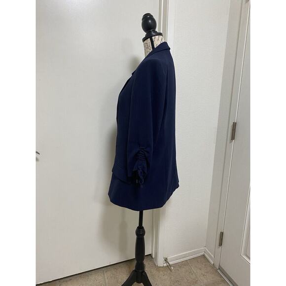 Loft Jacket Womens Size 14 Navy Open Front Cinched Sleeve W/ Tie Career - Picture 15 of 16